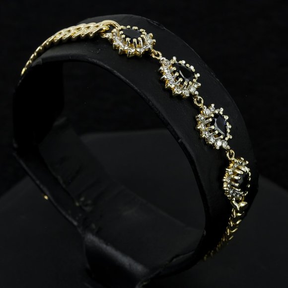 Vintage 10k Gold Pear Sapphire & Diamond Cuban Link Anniversary Bracelet - Picture 3 of 5